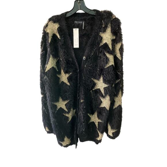 Stella + Lorenzo Sweaters - Stella + Lorenzo Jacquard Cardigan Sweater Women's L Black Long Sleeve Faux Fur